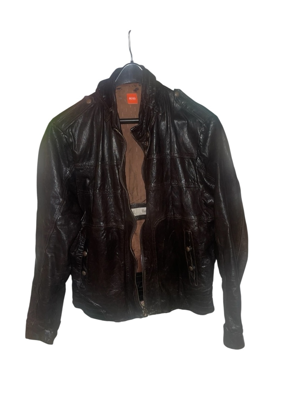 Hugo Boss Orange Men's size 42R Black  Leather Jacket